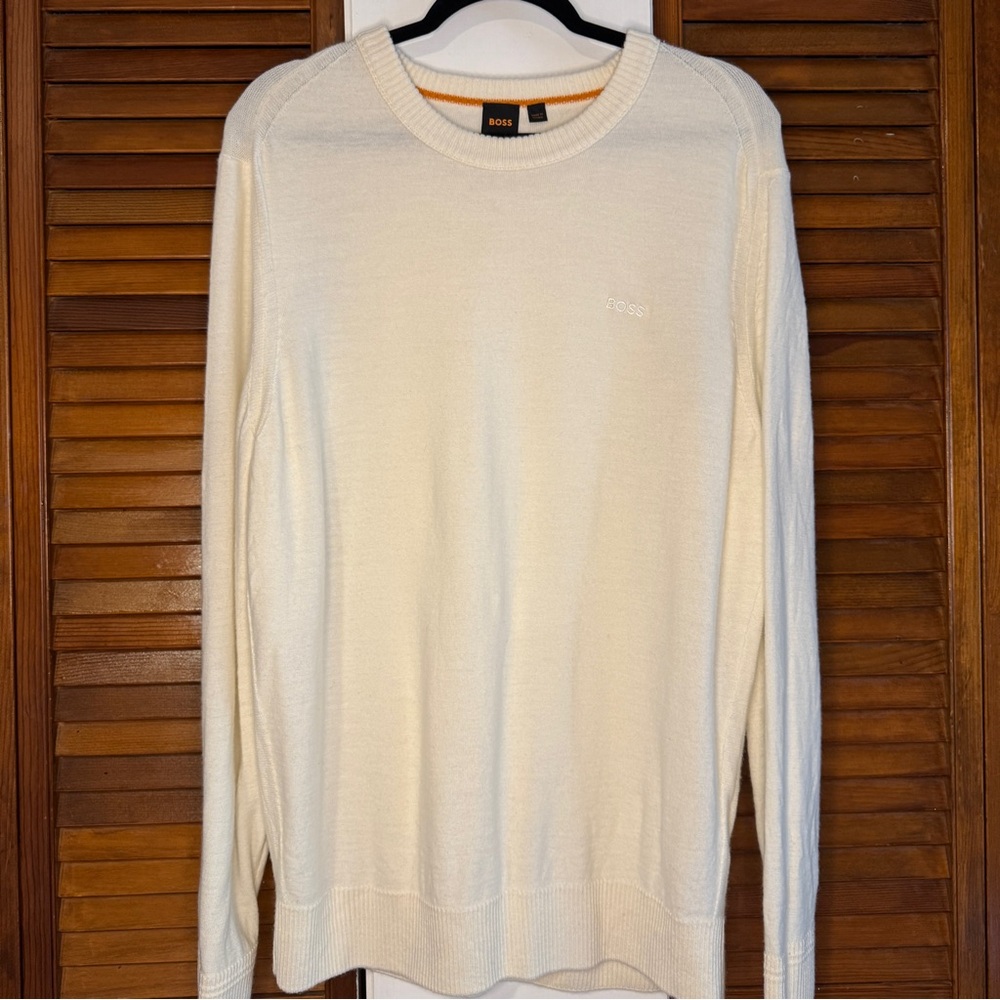 Boss Cream Crewneck Sweater Lightweight Knit